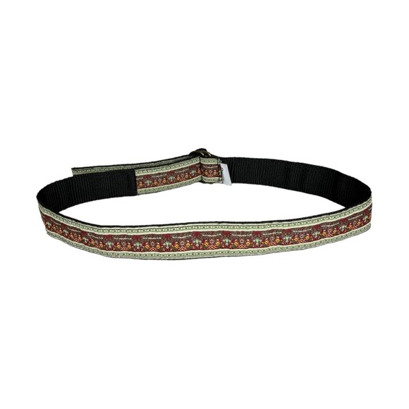 Derin Floral Boho Print Fabric D-Ring Belt One Size Black Red Festival Tapestry - Picture 3 of 6